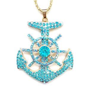 Blue ANCHOR Wheel Pendant Necklace